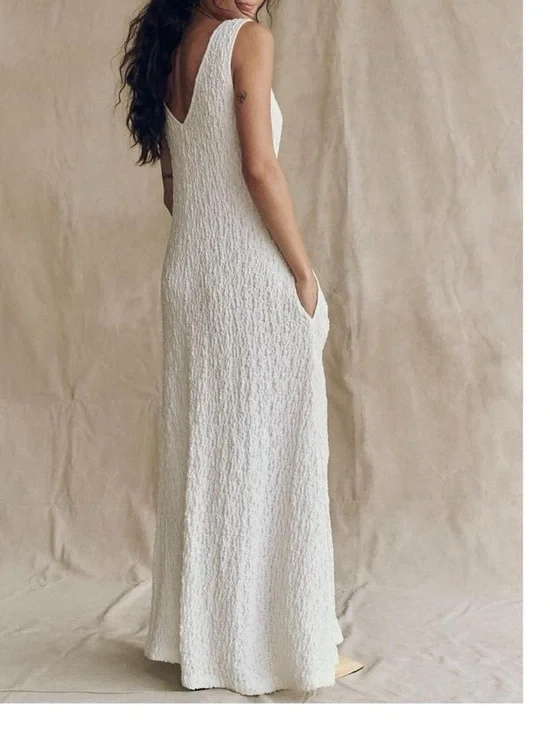 Free People Ivory Textured V-Neck Maxi Dress - Picture 3 of 7